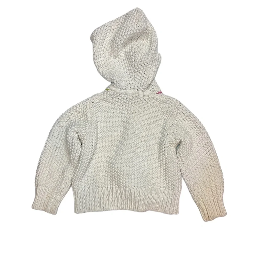 Gymboree girl’s button up sweater with pom poms - Cream with pastels - size 5